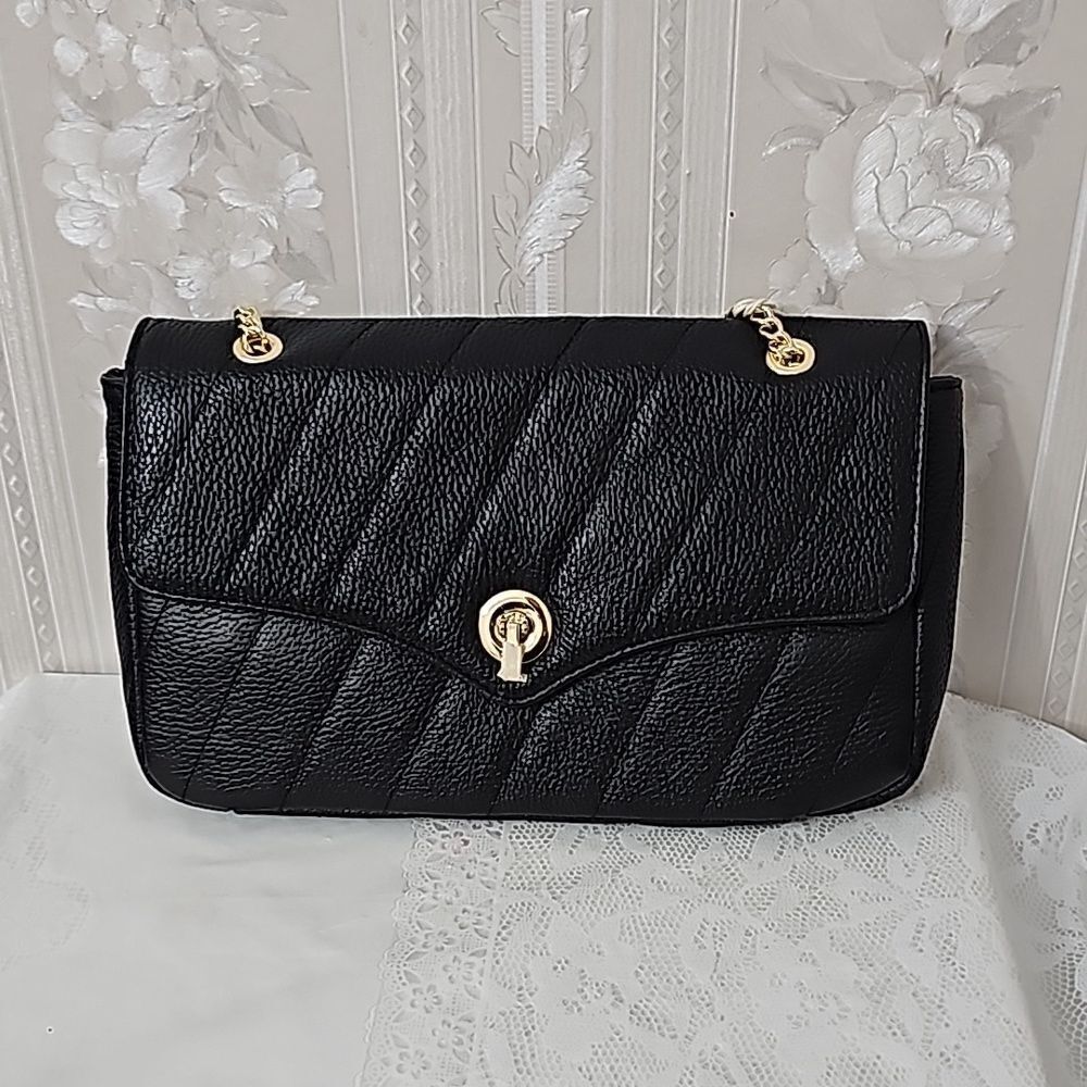 Anna Paola Crossbody Shoulder Genuine Leather Bag NWT Black - Picture 2 of 8